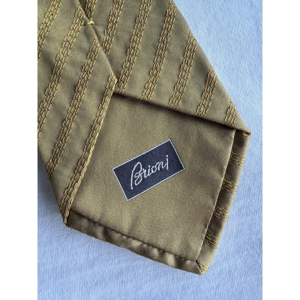 Brioni	Gold Hand Made Woven Stripes	100% Silk	Tie Necktie Made In Italy 60 x 4